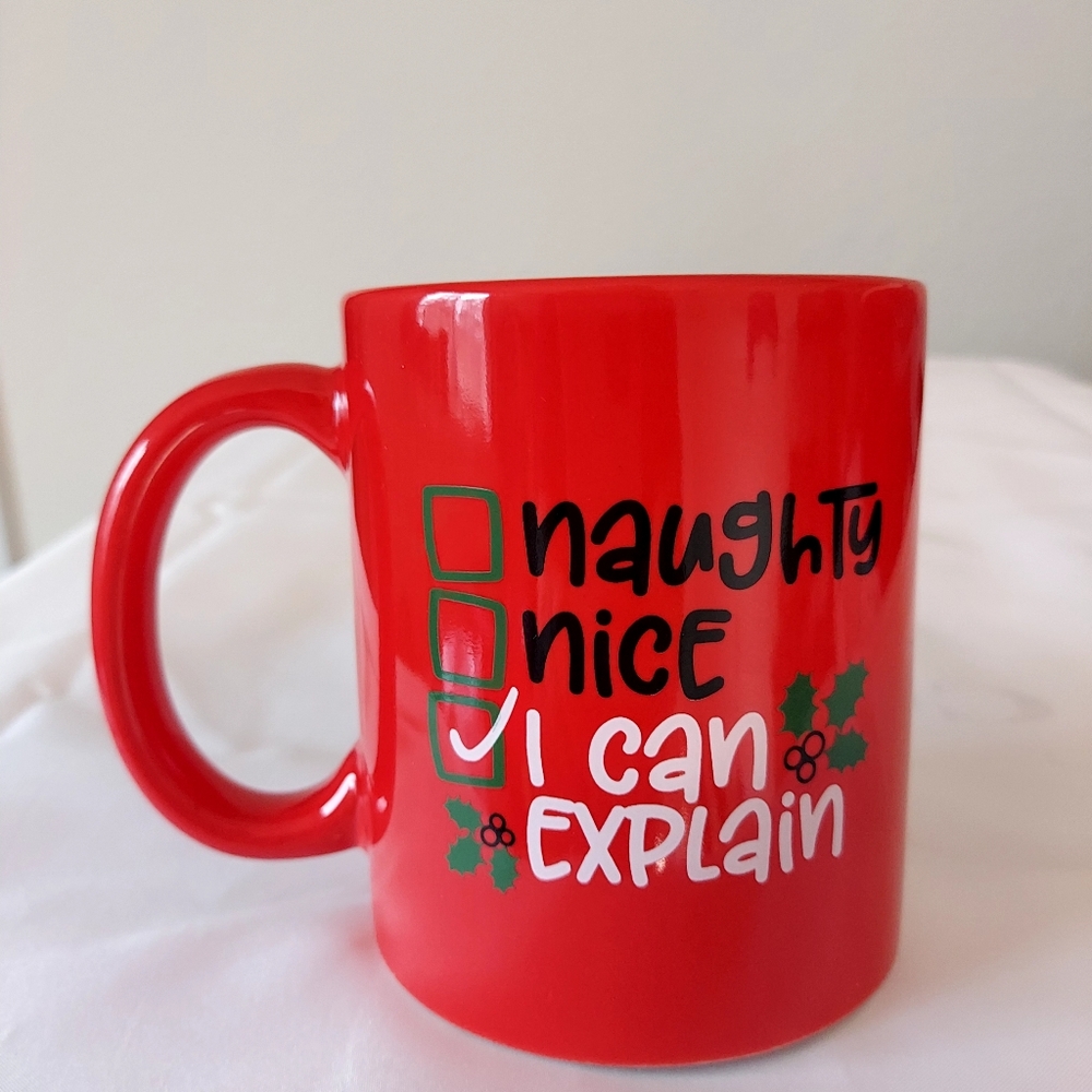 Red Holiday Mug with Naughty or Nice‎ Design